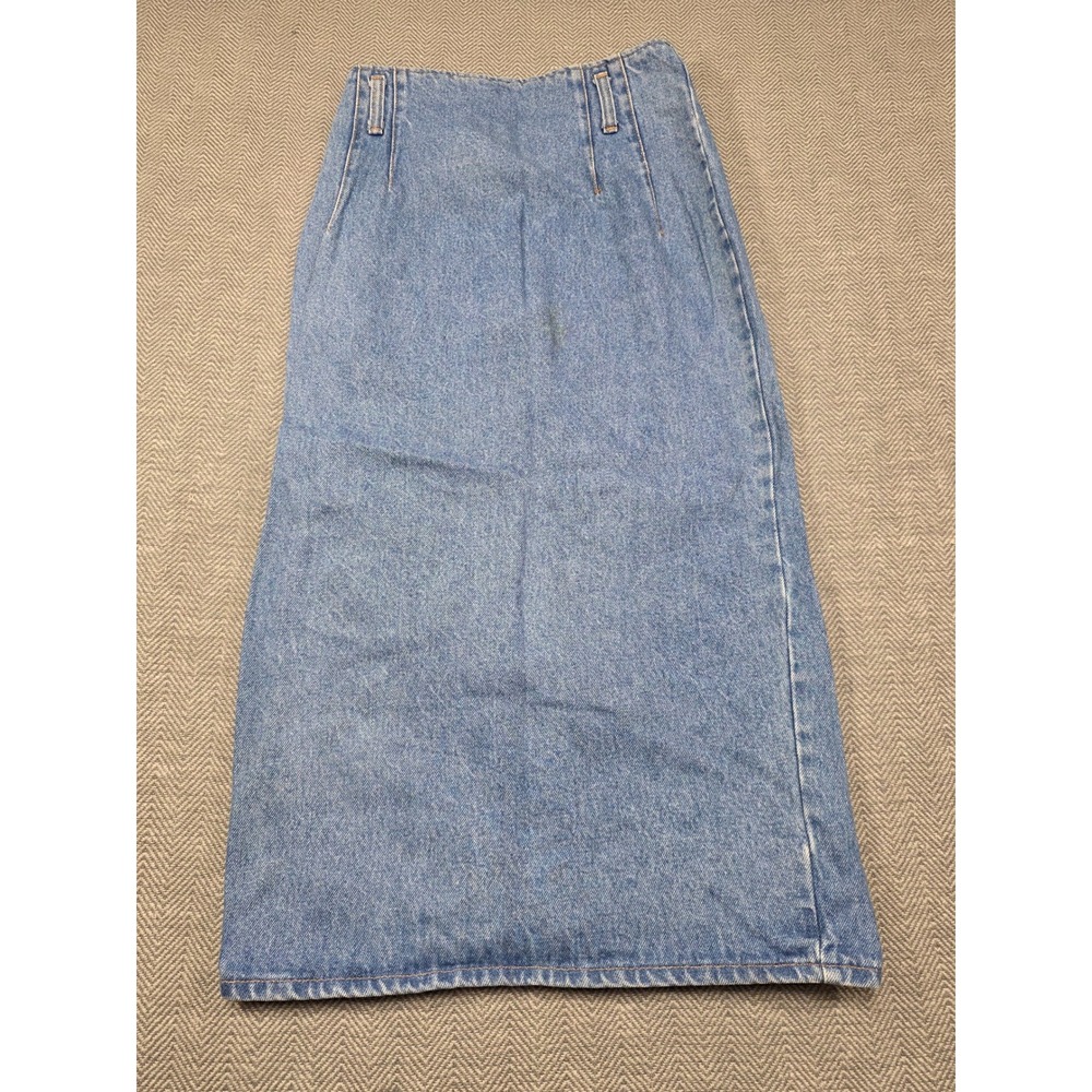 Vintage NO! Jeans Denim Maxi Skirt Blue Cotton Button Slit Made in USA Size 7